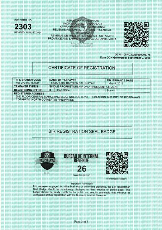 BIR - Certificate of Registration