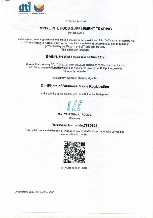 DTI - Certificate of Business Name Registration
